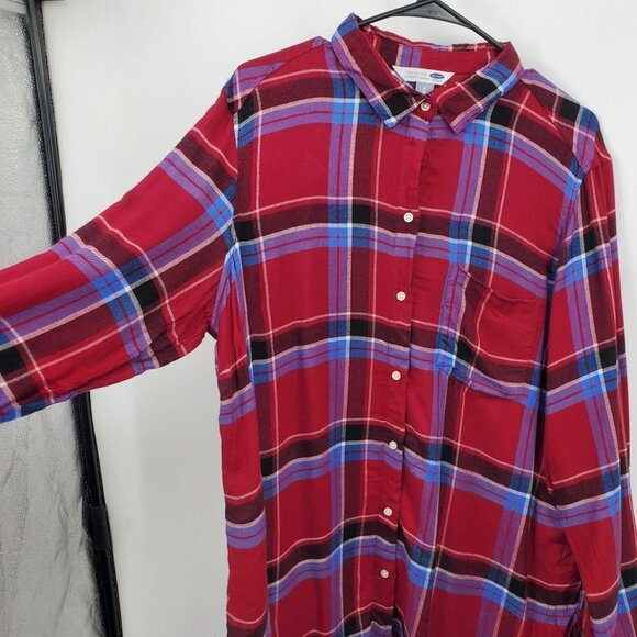 Old Navy The Classic Shirt Plaid Long Sleeve Knit Button Down Womens XL Multi - Picture 3 of 11